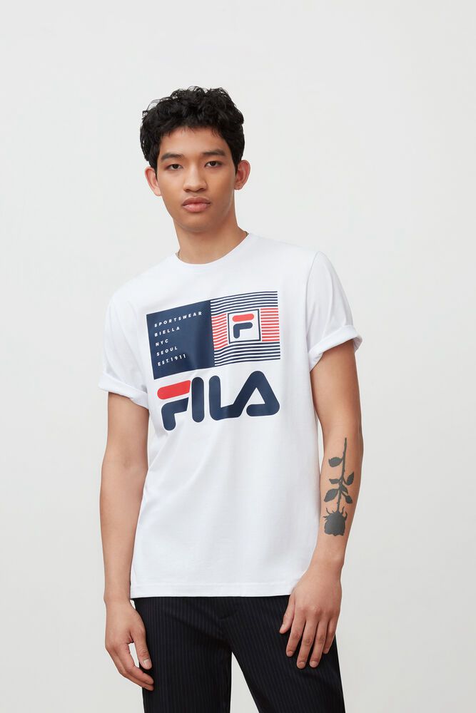 Fila Celso Graphic White T-Shirt Mens - NZ 92154-FODB